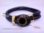 Perfect Replica High Quality Black Leather Mont Blanc Meisterstuck Bracelet - Gold Clasp